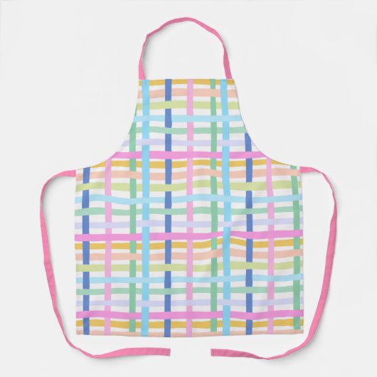 Bright Rainbow Plaid Kitchen Apron - Maximalist エプロン (正面)