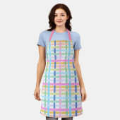 Bright Rainbow Plaid Kitchen Apron - Maximalist エプロン (着用した状態)