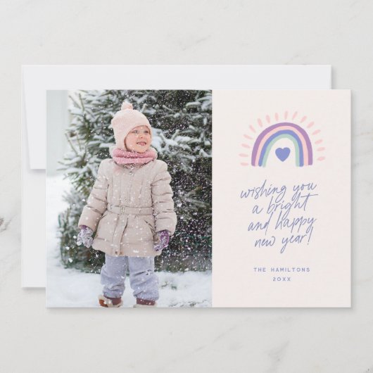 Bright Rainbow Script Happy New Year写真 シーズンカード (正面)