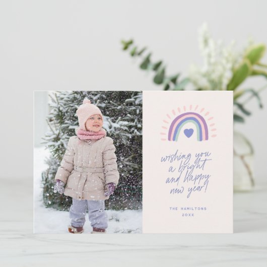 Bright Rainbow Script Happy New Year写真 シーズンカード (スタンド正面)