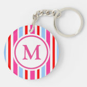 Bright Red and Blue Candy Stripes Monogram キーホルダー (裏面)