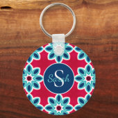 Bright Red and Blue Modern Geometric Personalised キーホルダー (正面)