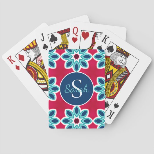 Bright Red and Blue Modern Geometric Personalised トランプ (裏面)