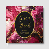Bright Red and Gold Marble Agate Birthday Party ゲストブック (正面)