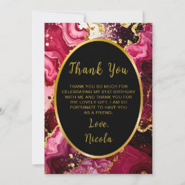 Bright Red and Gold Marble Agate Birthday Party サンキューカード