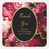 Bright Red and Gold Marble Agate Birthday Party スクエアシール (正面)