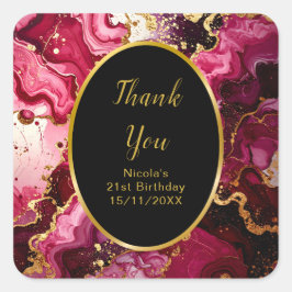 Bright Red and Gold Marble Agate Birthday Party スクエアシール