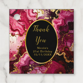 Bright Red and Gold Marble Agate Birthday Party フェイバータグ