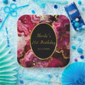 Bright Red and Gold Marble Agate Birthday Party ペーパープレート (パーティー)