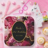 Bright Red and Gold Marble Agate Birthday Party ペーパープレート (パーティー)