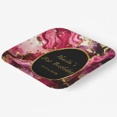 Bright Red and Gold Marble Agate Birthday Party ペーパープレート (傾斜あり)