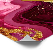 Bright Red and Gold Marble Agate Birthday Welcome ポスター (角)