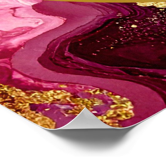 Bright Red and Gold Marble Agate Birthday Welcome ポスター (角)