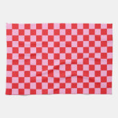 Bright Red and Light Pink Checkered キッチンタオル (横)