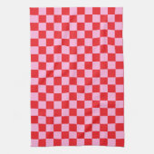 Bright Red and Light Pink Checkered キッチンタオル (縦)