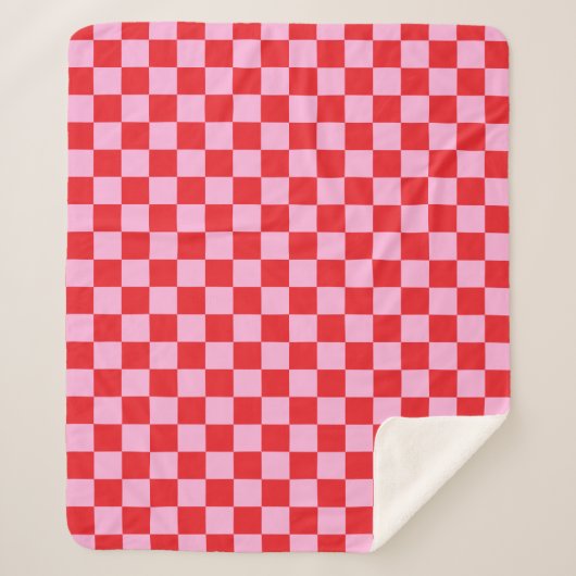 Bright Red and Light Pink Checkered シェルパブランケット (正面)