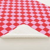 Bright Red and Light Pink Checkered シェルパブランケット (3/4)