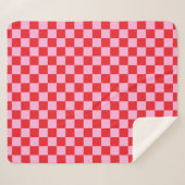 Bright Red and Light Pink Checkered シェルパブランケット (正面(横))
