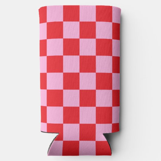 Bright Red and Light Pink Checkered スリム缶クーラー (裏面)