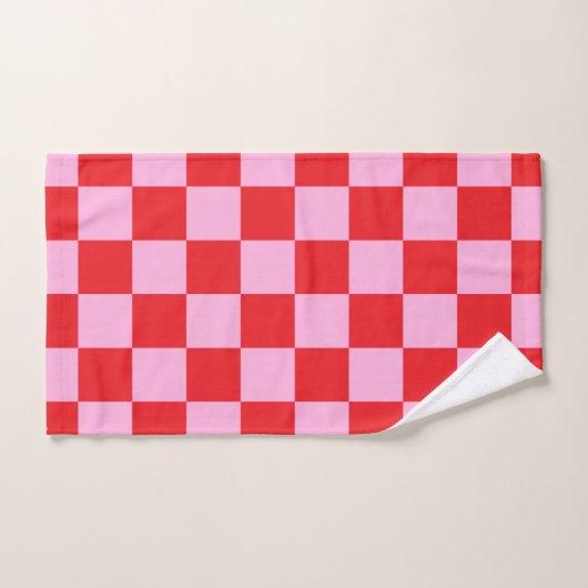 Bright Red and Light Pink Checkered バスタオルセット (ハンドタオル)