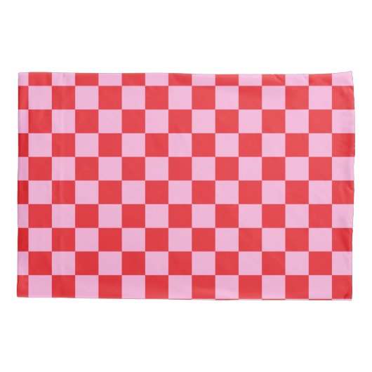 Bright Red and Light Pink Checkered 枕カバー (裏面)