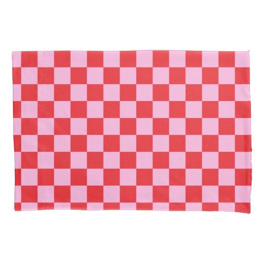 Bright Red and Light Pink Checkered 枕カバー (正面)