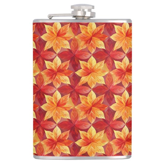 BRIGHT RED AND ORANGE FALL AUTUMN LEAVES フラスク (正面)