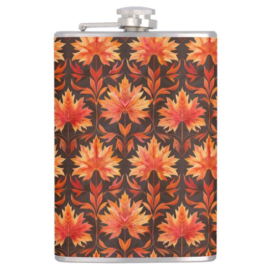 BRIGHT RED AND ORANGE FALL AUTUMN LEAVES フラスク (正面)