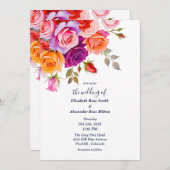 Bright Red and pink purple roses floral wedding 招待状 (正面/裏面)