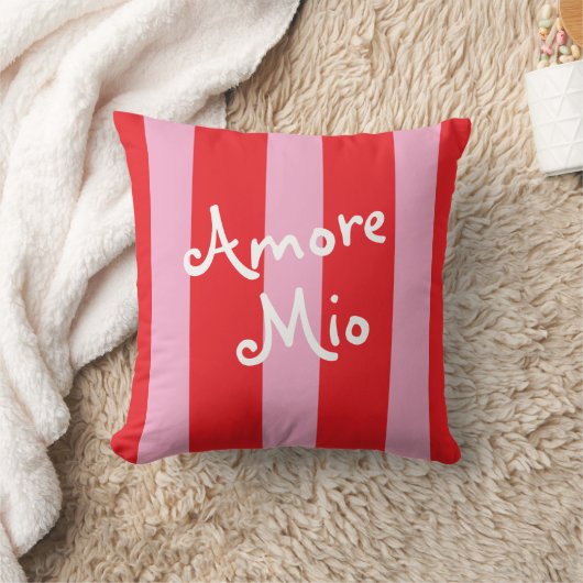 Bright Red and Pink Stripes | Amore Mio クッション (ブランケット)