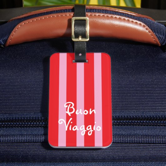 Bright Red and Pink Stripes | Buon Viaggio ラゲッジタグ (正面インサイチュ2)