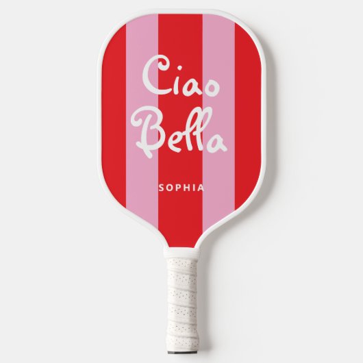 Bright Red and Pink Stripes | Ciao Bella ピックルボールラケット (正面)