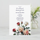 Bright Red and pink white roses floral wedding 招待状 (スタンド正面)