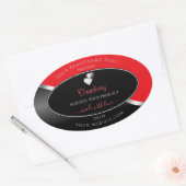 Bright Red Black Wavy Silver Hearts Product Labels 楕円形シール (封筒)