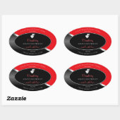 Bright Red Black Wavy Silver Hearts Product Labels 楕円形シール (シート)