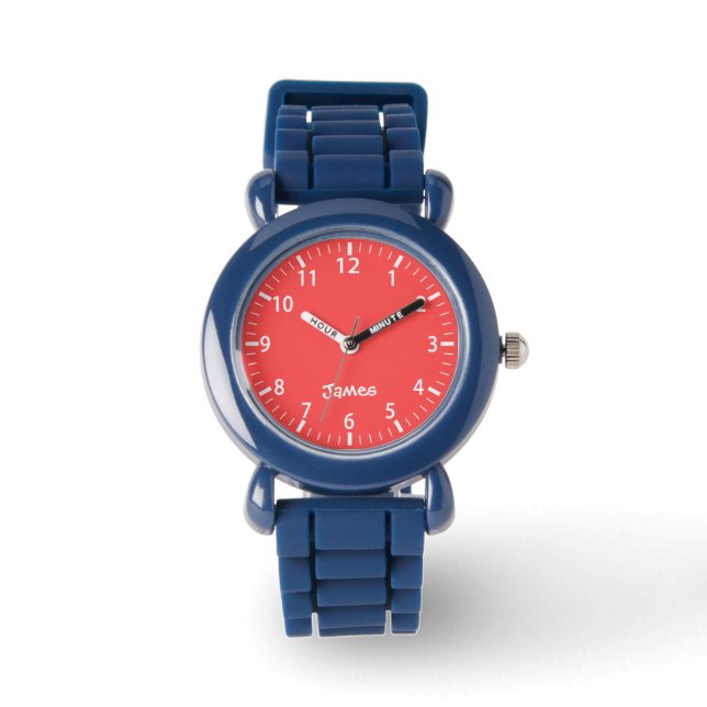 Bright Red Boys Personalized Kids Watch  腕時計 (正面)