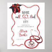 Bright Red Coquette Nurse Graduation Welcome Sign ポスター (正面)