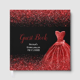 Bright Red Dress Faux Glitter Quinceanera ゲストブック
