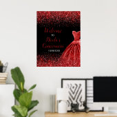 Bright Red Dress Faux Glitter Quinceanera Welcome ポスター (ホームオフィス)