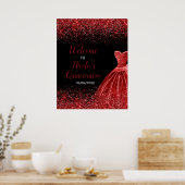 Bright Red Dress Faux Glitter Quinceanera Welcome ポスター (キッチン)