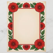 Bright Red Flowers & Frame Stationery Paper レターヘッド (正面)
