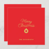 Bright Red & Gold Colors Merry Christmas サンキューカード (正面/裏面)