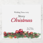 Bright Red Ornaments Modern Christmas スパークリングワインラベル (シングルラベル)