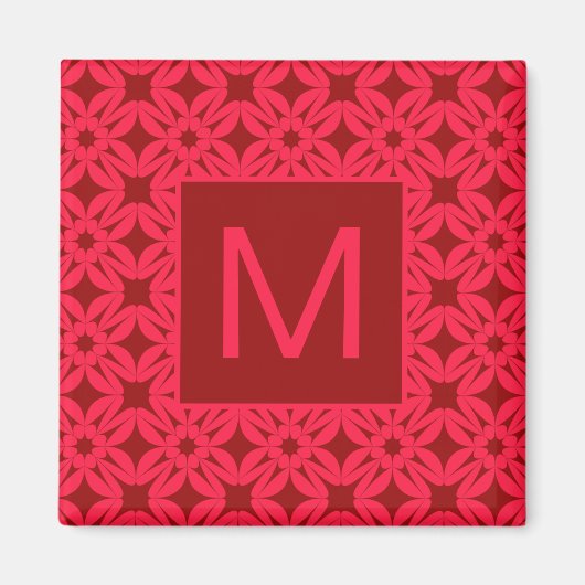 Bright Red Ornate Pattern Monogrammed マグネット (正面)