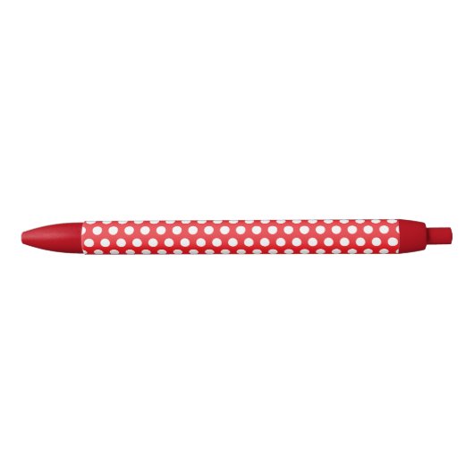 Bright Red Pen with Classy White Dot Pattern Style 黒ボールペン (正面)