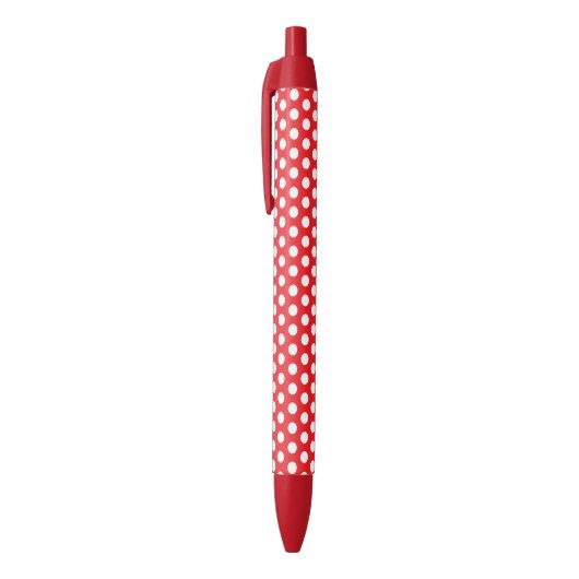 Bright Red Pen with Classy White Dot Pattern Style 黒ボールペン (トップ(縦))