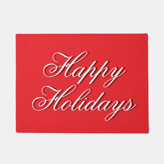 Bright Red Plain Elegant Happy Holidays Message ドアマット (正面)