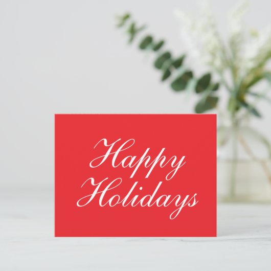 Bright Red Plain Elegant Happy Holidays Message ポストカード (スタンド正面)