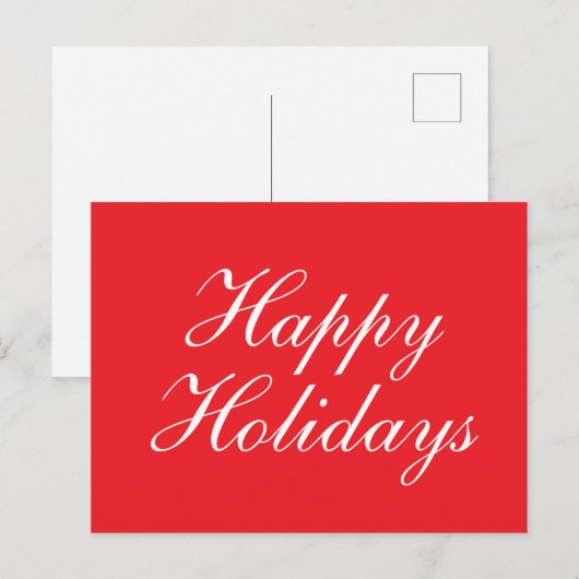 Bright Red Plain Elegant Happy Holidays Message ポストカード (正面/裏面)
