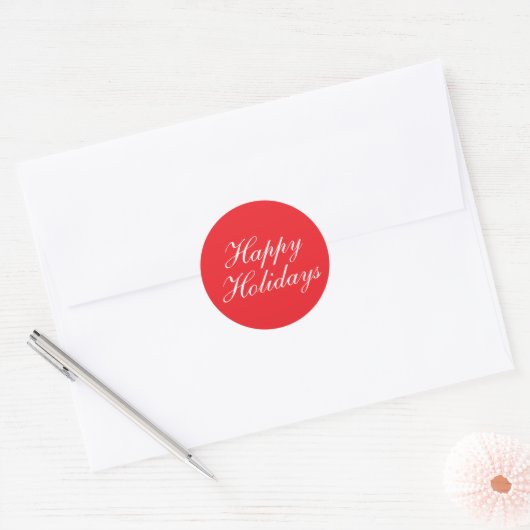 Bright Red Plain Elegant Happy Holidays Message ラウンドシール (封筒)